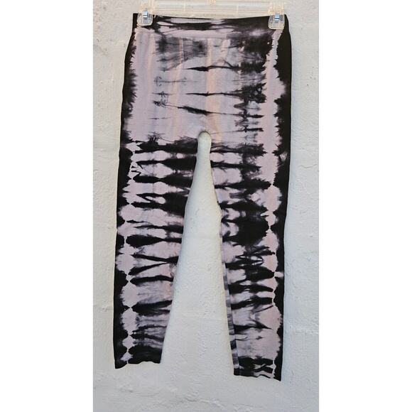 Womens Seamless Leggings Medium Large Gray Black Tie Dye Mid Rise Soft Pull On - Picture 1 of 10